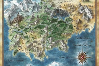 draw illustrate medieval fantasy and sci fi map