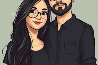 caricature couple funny digital painting