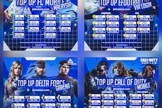 design gaming top up price list banner for your store