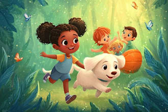 childrens book with children story book illustration