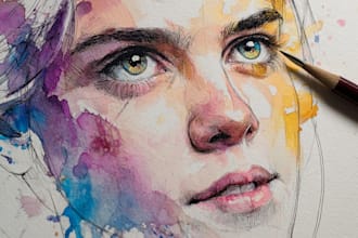 draw watercolor illustration and watercolor portrait