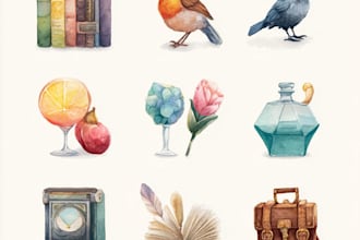 create illustrated watercolor icons