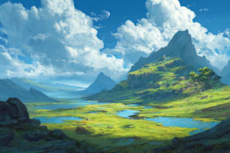 draw fantasy storytelling landscape, background illustration