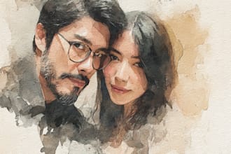 create a couple portrait watercolor painting