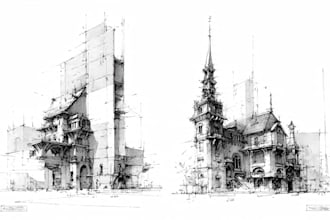do handmade architecture sketches in bw or color
