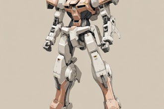 draw mecha robot, armor, gundam in anime or realism style