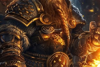 model dynamic dnd fantasy oc artwork featuring a dragon slaying hero