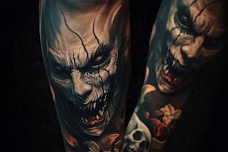 design custom surreal face tattoo illustration abstract portrait