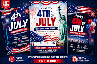 design 4th of july flyer, USA independence day poster, banner, social media post