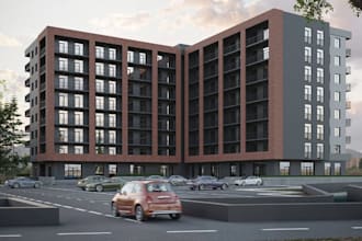 develop 3dmulti story,apartment complex,surface parking,cgi urban infrastructure