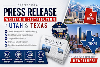 write and distribute a professional pr in utah and texas for media coverage