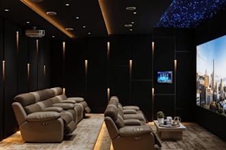 design 3d cinema interior, entertainment space,media room,acoustic wall paneling