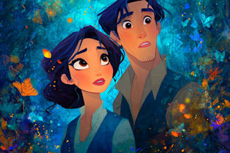 create magical couple portraits in disney or pixar style