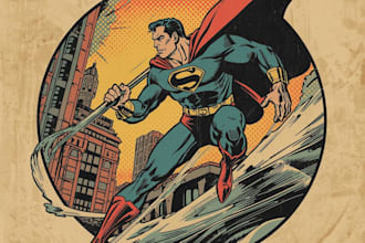 create distressed vintage retro comic art for t shirts