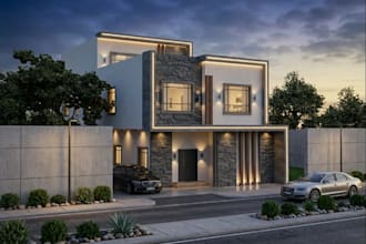 revamp 3d exterior housing, interior design, chalet, wall panel, rooftop garden