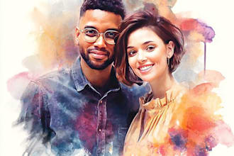 create a couple portrait watercolor painting