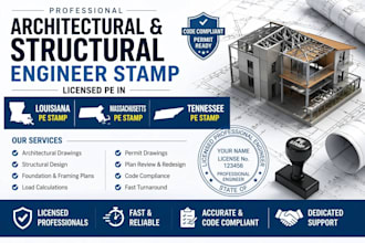 architectural structural engineer pe stamp la, ma, tn plan review building permi
