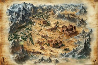 line art fantasy map illustration
