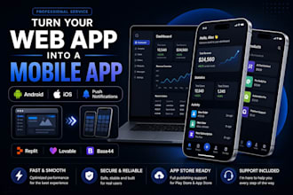 convert replit lovable ai web site to android and ios app with more features