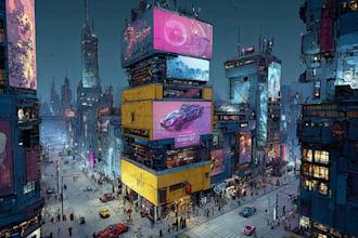 do a cyberpunk of futuristic cyberpunk city for your style