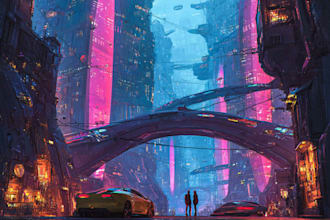 make a cyberpunk futuristic city art