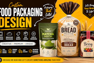 design custom bread bag packaging, food packaging, pouch, label design for baker