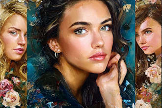 draw digital portrait art in oil painting from photo