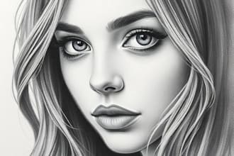 sketch a custom charcoal drawing, pencil portrait from photo