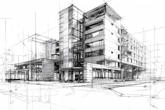 draw architectural sketch of buildings for commercial using