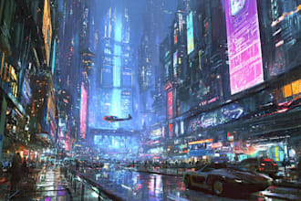 draw illustration of futuristic cyberpunk city