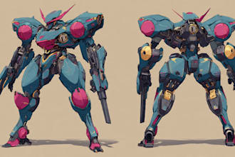 do anime style mecha robot illustrations