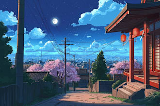 draw a cool background illustration in 2d anime style