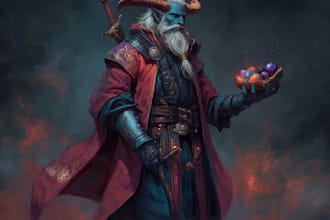 illustrate fantasy character with environment