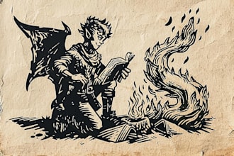 make dnd characters in vintage linocut art