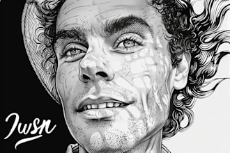 draw your portrait wsj style hedcut, engraving, etching, woodcut, stipple