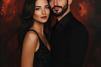 paint a romantic couple portrait in watercolor style
