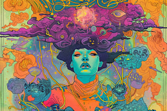 create a unique psychedelic surrealistic illustration for album cover