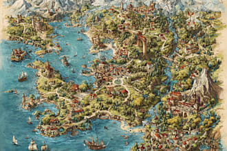 design detailed fantasy map for books or games