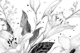 create line art illustrations of flowers, plants, leaves, herbs in sketch style