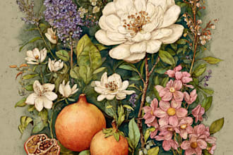 draw custom botanical illustrations of flowers, plants, and herbs