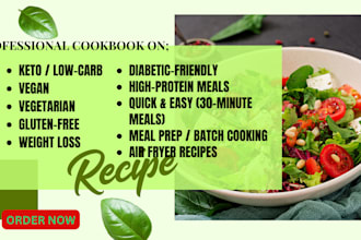 write and create a professional design for your cook book or recipe book