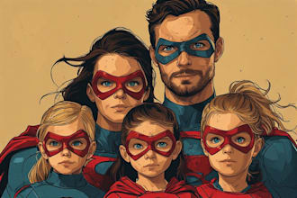 design a family superhero portraits for you