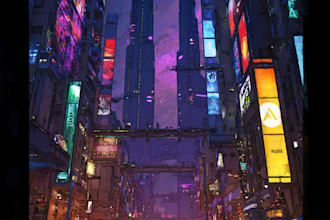 illustrate a cyberpunk scifi futuristic city