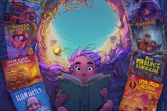 design a cartoon style book cover illustration