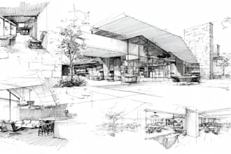 digital sketch architecture and interior design, concept art