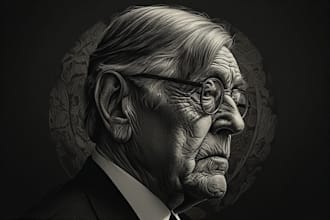 create hand drawn hedcut portrait in wsj style illustration