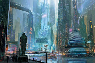 illustrate a cyberpunk scifi futuristic city