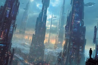 do a cyberpunk futuristic city and background