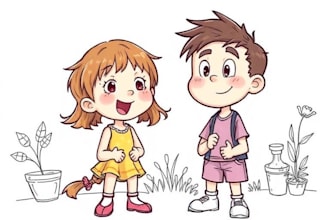 sketch, line art and color cartoon illustration