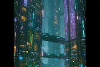 make a cyberpunk futuristic city and background